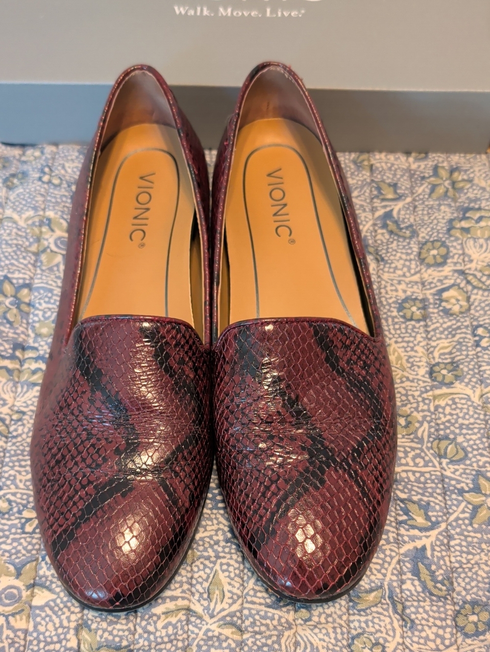Vionic Burgundy Snake-Print Slip-On Loafers